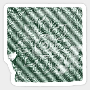 Broken Cracked Medieval Floral Stone Tile Pattern Dark Green Version Sticker